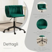 Sedia da Ufficio Morbida in Velluto per Trucco, Poltrona da Soggiorno Girevole e Ergonomico,Regolabile in Altezza,Smeraldo(m-5)