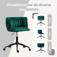 Sedia da Ufficio Morbida in Velluto per Trucco, Poltrona da Soggiorno Girevole e Ergonomico,Regolabile in Altezza,Smeraldo(m-6)