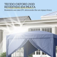 Outsunny Tenda de Jardim com Paredes Laterais Amovíveis Janelas Porta com Zíper e Bolsa de Transporte 295x295x195-258 cm Azul(m-5)