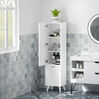 HOMCOM Meuble colonne de salle de bain meuble de rangement avec placards à porte, 35 x 31,5 x 144 cm, blanc(m-2)