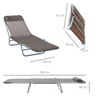 HOMCOM Chaise Longue Pliante Bain de Soleil inclinable transat textilène lit Jardin Plage 182L x 56l x 24,5H cm Chocolat(m-3)