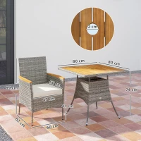 Outsunny Five-Piece Rattan Set, with Wood-Top Table - Teak(m-3)