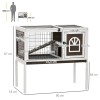 PawHut Clapier à lapins cage lapin intérieur, avec bac amovible, 2 portes verrouillables, échelle, 90 x 53 x 87 cm, café(m-3)