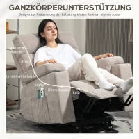 HOMCOM Massagestoel met Opsta-functie, 8 Vibratiemassagepunten, Elektrische Ligstoel met 2 Afstandsbedieningen Lichtbruin(m-8)