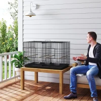 PawHut Gaiola para Pássaros com Divisória com Comedouros Poleiros e Bandeja Removível 94x57x57 cm  Preto(m-9)