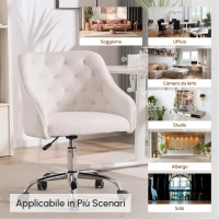 Sedia da Scrivania Girevole in Velluto, Poltrona da ufficio con Altezza Regolabile,Design ergonomico,Bianco(m-6)