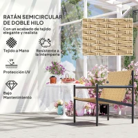 Outsunny Silla de Ratán de Jardín para Exterior con Reposabrazos Estructura de Acero y Respaldo Inclinado 74x61x81 cm Natural(m-4)
