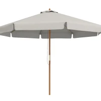 Outsunny Chapéu de Sol de Jardim Ø325x250 cm Chapéu de Sol de Madeira com Sistema de Polea Teto com Ventilação  Cinzento Claro(m-1)