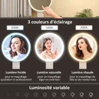 HOMCOM Coiffeuse avec miroir LED à luminosité et 3 couleurs réglable, tabouret rembourré, 2 tiroirs et organisateur, blanc(m-4)