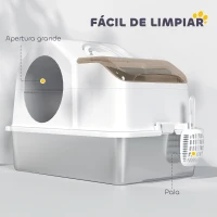 PawHut Arenero para Gatos Cubierto con Bandeja de Acero Inoxidable Tapa Extraíble Bordes Altos Fácil de Limpiar Blanco(m-7)