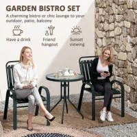 Outsunny 3 Pieces Patio Bistro Set with Stackable Chairs, Tempered Glass Table, for Outdoor, Balcony, Patio, Garden Charcoal Grey(m-4)