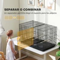 PawHut Jaula para Pájaros con Divisor 4 Comederos 4 Perchas Bandeja Extraíble para Loros Canarios Periquitos 94x57x57 cm Negro(m-4)