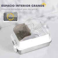 PawHut Arenero para Gatos Cubierto con Bandeja de Acero Inoxidable Tapa Extraíble Bordes Altos Fácil de Limpiar Blanco(m-5)