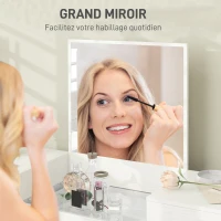 HOMCOM Coiffeuse avec miroir et tabouret avec 3 tiroirs et pieds en métal, plateau en verre trempé, blanc(m-6)