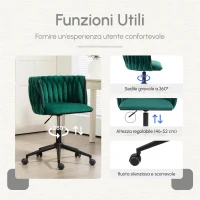 Sedia da Ufficio Morbida in Velluto per Trucco, Poltrona da Soggiorno Girevole e Ergonomico,Regolabile in Altezza,Smeraldo(m-4)