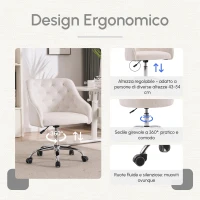 Sedia da Scrivania Girevole in Velluto, Poltrona da ufficio con Altezza Regolabile,Design ergonomico,Bianco(m-5)