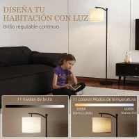 HOMCOM Lámpara de Pie LED Regulable con Temperaturas de Color Ajuste Continuo Control Remoto Temporizador de 60 Minutos Negro(m-4)