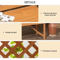 Outsunny Banca de gradina din lemn de brad cu arc decorativ pentru plante si ghivece, 160x50x198 cm, maro(m-6)