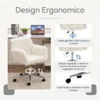 Sedia Girevole da Ufficio Ergonomica per Trucco o Studio con Altezza Regolabile, Sedia da scrivania in Metallo,Bianco(m-5)