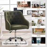 Sedia da Scrivania Girevole in Velluto, Poltrona da ufficio con Altezza Regolabile,Design ergonomico,Verde(m-6)