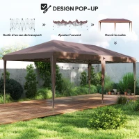 Outsunny Tonnelle barnum de jardin pop-up pliant 6L x 3l x 2,7H m sac inclus acier époxy oxford haute densité marron(m-4)
