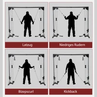 SPORTNOW Crossover stacja fitness z systemem kablowym, dla 1 lub 2 osób, stal, czarny(m-4)