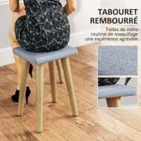HOMCOM Coiffeuse avec miroir LED à luminosité et 3 couleurs réglable, tabouret rembourré, 2 tiroirs et organisateur, blanc(m-6)