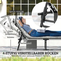 Outsunny Sonnenliege klappbar Gartenliege mit Dach Matratze, Liegestuhl mit 4-Fach verstellbare Rückenlehne Hellgrau(m-4)