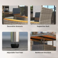 Outsunny Five-Piece Rattan Set, with Wood-Top Table - Teak(m-8)