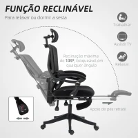 HOMCOM Cadeira de Escritório de Malha com Apoio para a Cabeça Suporte Lombar Apoio para os Pés Função de Inclinação 71x70x109-119 cm Preto(m-8)