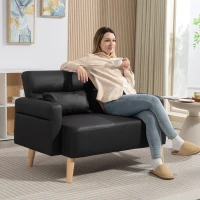 HOMCOM Sofá de 2 Plazas con Tapizado de Cuero Sintético Acolchado Grueso y Patas de Madera para Salón 117x78x78 cm Negro(m-2)