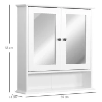 kleankin Armário de banheiro com parede de espelho com 2 portas 3 níveis de armazenamento de parede Cor Branco 56x13x58cm(m-3)