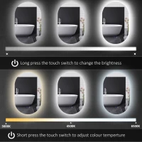 kleankin Oglindă de Perete cu Lumină LED în 3 Culori și Funcție Anti-Aburire, 81x51x4.5 cm, Transparent(m-4)