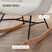 HOMCOM Rocking Chair, Modern Upholstered Velvet Armchair with Solid Wood Legs and Metal Frame for Living Room, Bedroom, Cream(m-4)