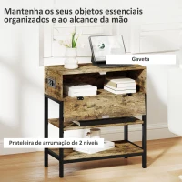 HOMCOM Mesinha Auxiliar Industrial com Estação de Carga Gaveta e Prateleiras Abertas 60x30x66,5 cm Castanho Rústico(m-5)