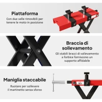 HOMCOM Cavalletto Alzamoto in Acciaio Capacità 500kg, Pieghevole con Altezza Regolabile e Manovella, Rosso(m-6)