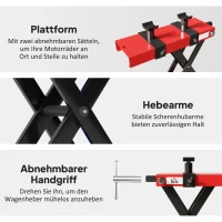 HOMCOM Motorradheber 500 kg Belastbar Motorradhebebühne 95-400 mm Höhenverstellbar 45 x 15 x 9,5-40 cm Rot(m-6)