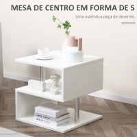 HOMCOM Mesa de Apoio com Forma de S Compartimentos Abertos 2 Níveis Desenho Elegante 50x50x50cm Branco(m-4)
