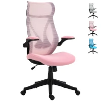 HOMCOM Silla de Oficina Giratoria con Altura Ajustable Reposabrazos Abatibles y Función de Basculante Carga 120 kg Rosa(m-10)