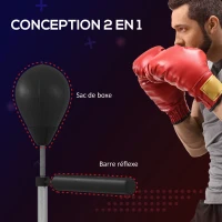 SPORTNOW Sac de frappe sur pied punching ball sur pied réglable en hauteur 160-205 cm pompe inclus, lestage de sable ou eau, noir(m-4)