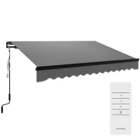 Outsunny 3 x 2.5m Electric Awning with LED Light and Remote Controller, Aluminium Frame DIY Retractable Awning, UV50+ Sun Shade Canopy for Garden Patio Deck Door Window, Dark Grey(m-1)