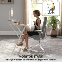 HOMCOM 81.5 cm Folding Computer Desk with Monitor Shelf - Natural Wood Finish(m-5)