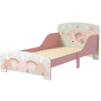 ZONEKIZ Pat pentru Copii 3-6 Ani cu Margini Înălțate și Model cu Animale, 77x143x60 cm, Roz(m-10)