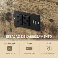 HOMCOM Mesinha Auxiliar Industrial com Estação de Carga Gaveta e Prateleiras Abertas 60x30x66,5 cm Castanho Rústico(m-4)