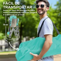 Outsunny Conjunto de 2 Cadeiras de Praia Dobráveis Cadeiras de Campismo Portáteis com Bolsa de Transporte 58x55x62 cm Azul Claro(m-4)