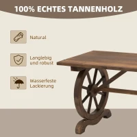 Outsunny Gartentisch, Balkontisch, Holztisch, Räderform, Witterungsbeständig, Massivholz, Natur, 110 x B60 x H65 cm(m-4)