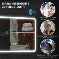 HOMCOM Espejo de Baño con Luz LED 70x50 cm con Bluetooth 3 Colores de Luz Reloj Digital Función Antivaho Función de Memoria(m-5)