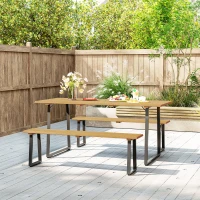 Outsunny Sitzgruppe 3-teilig Holz Essgruppe für 6 Personen Esstisch mit 2 Bänke Schirmloch Holztisch 178 x 76 x 77 cm Naturholz(m-7)