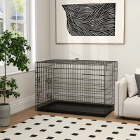 PawHut Cage caisse de transport pliante pour chien en acier 2 portes verrouillables 106L x 68l x 76H cm noir(m-8)