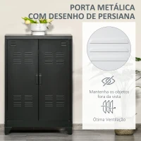 HOMCOM Armário de Metal de Armazenamento com Dupla Porta 2 Prateleiras com Altura Ajustável Armário para Escritório 75x33x110cm Preto(m-5)